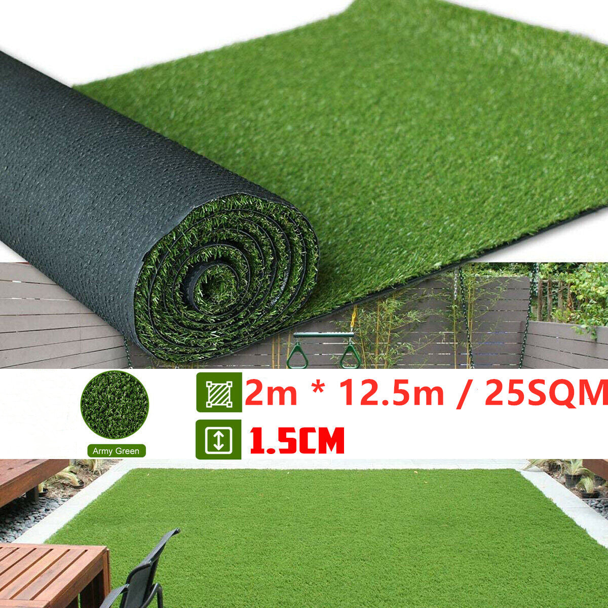 15mm Artificial Grass 2M * 12.5M / 25SQM