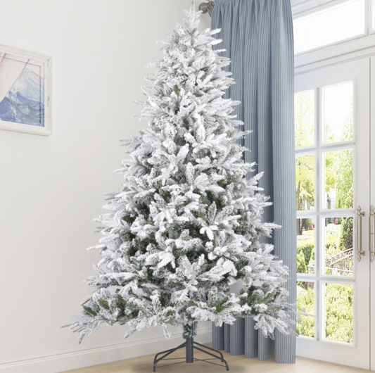Deluxe Snow Flocked With Hinged Pine Artificial Christmas Tree - 2.1m